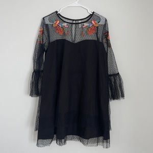 Black Sheer Floral Bell Sleeve Dress Size L